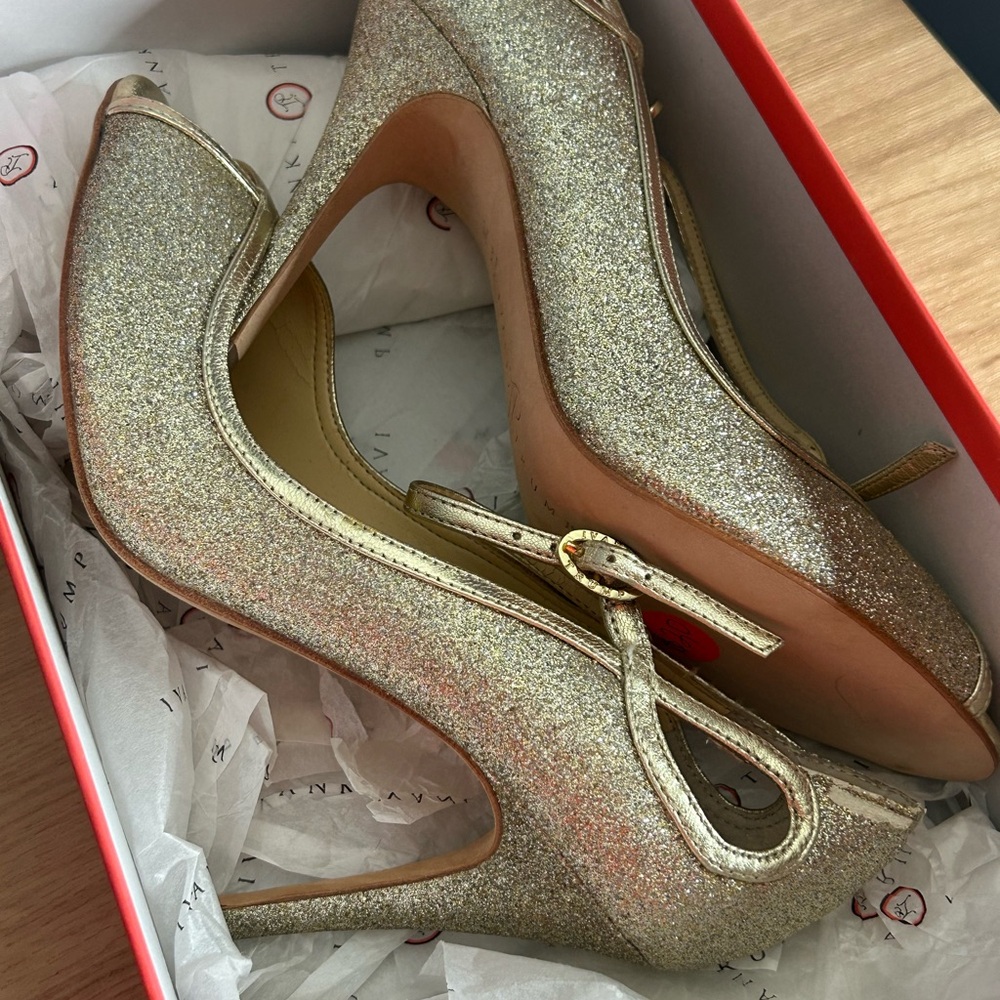 Ivanka Trump Gold Glitter Peep Toe Heels